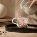 Handmade Pink Peony Ceramic Mug – 3D Floral Coffee Cup, Sculpted Flower Tea Cup, Artisan Botanical Drinkware