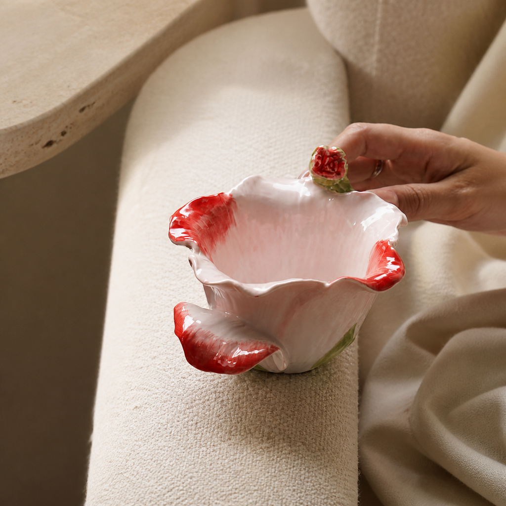 Rose Ceramic Tea Cup and Saucer – Floral Petal Coffee Cup Set