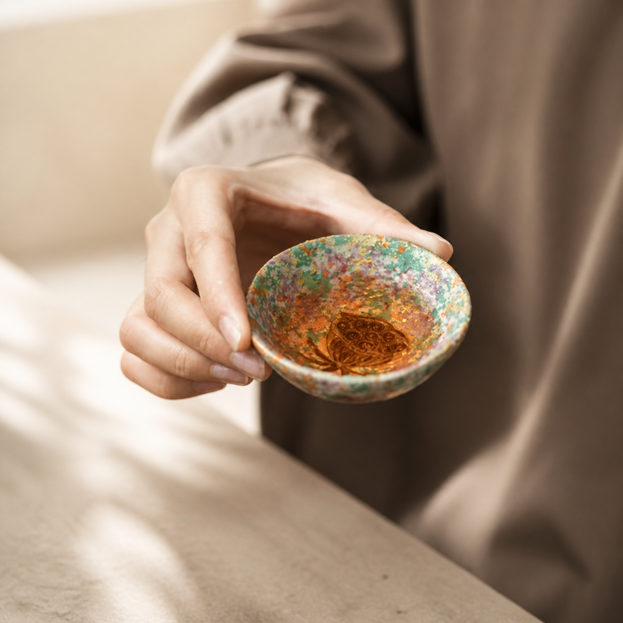 Vintage Kiln Glazed Gongfu Tea Cup – Colorful Rustic Ceramic Teacup 50ml