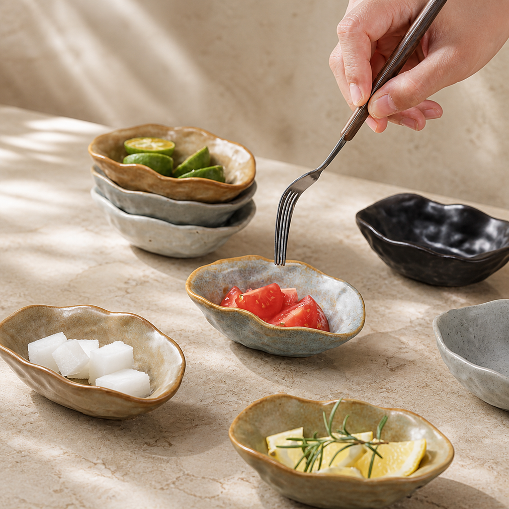 Japanese Ceramic Side Dish – 4 Inch Rustic Glazed Appetizer Bowl, Small Sauce Dish for Pickles, Snacks, Condiments & Sushi