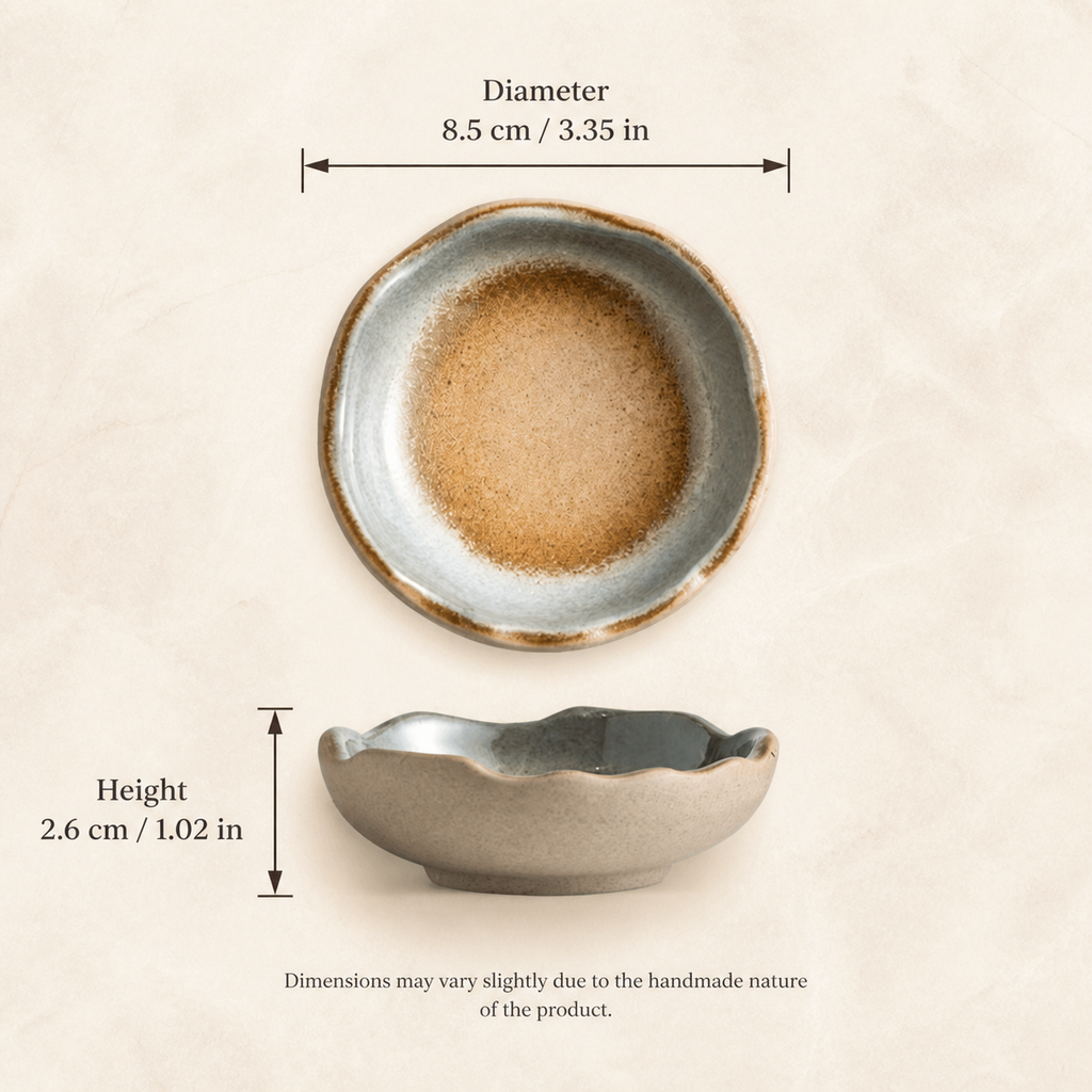 Japanese Ceramic Dipping Dish – 3.5 Inch Rustic Glazed Sauce Bowl, Small Condiment Dish for Soy Sauce, Appetizers & Snacks