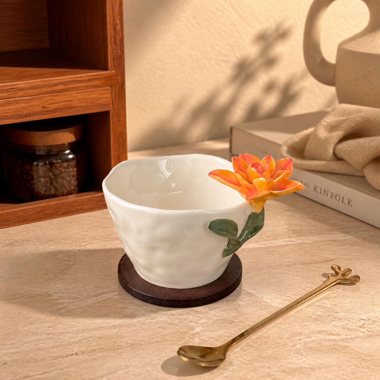 3D Floral Ceramic Mug – Handmade Style Flower Coffee Cup 260ml