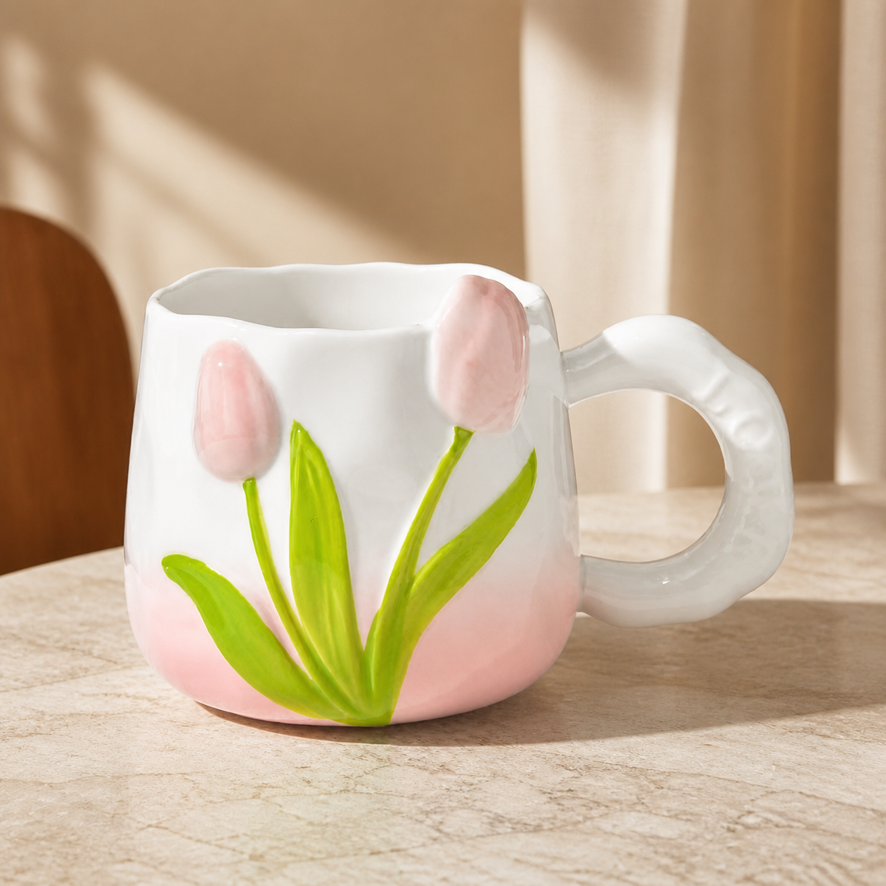 Tulip Ceramic Mug – 400ml Hand Painted Floral Coffee Cup