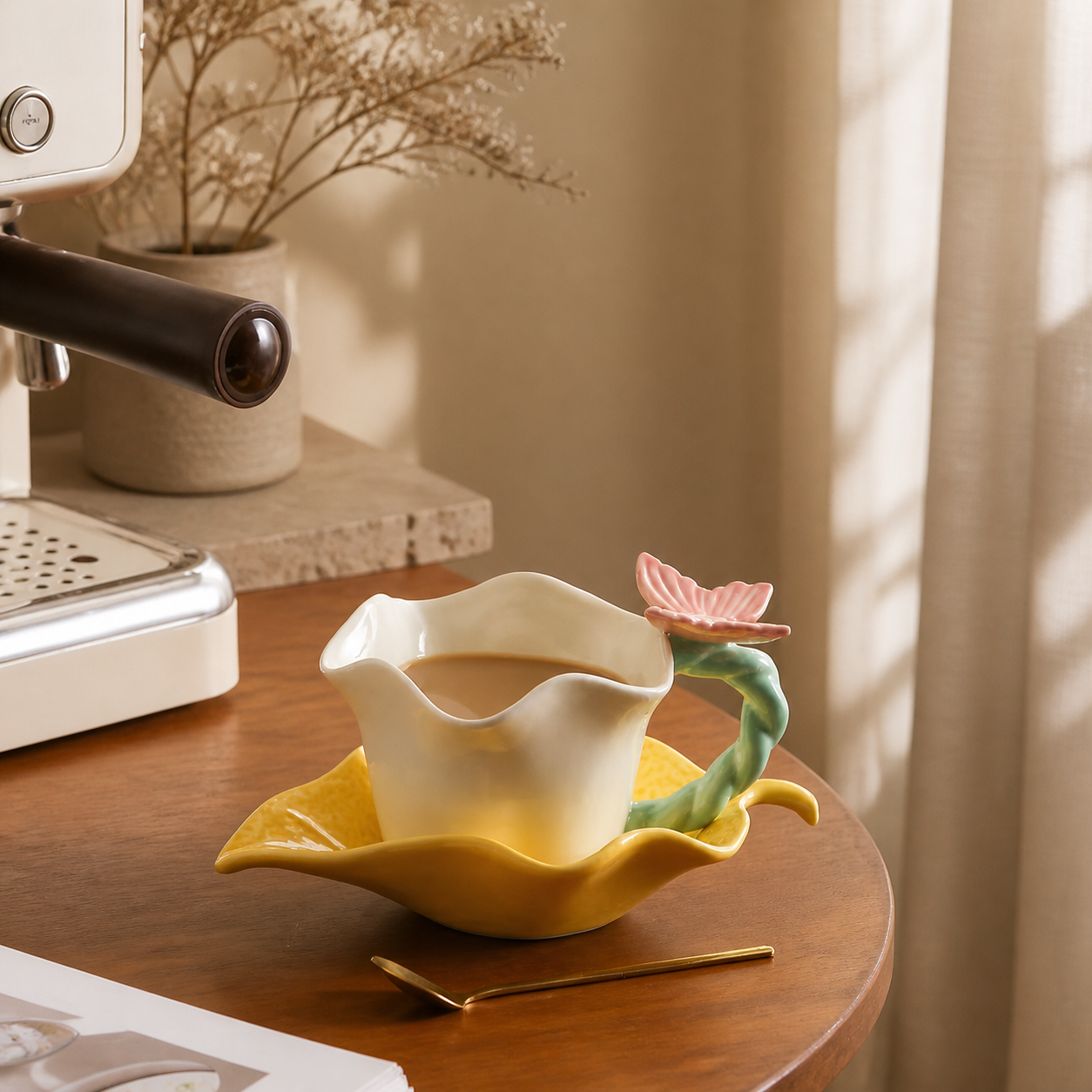 Butterfly Ceramic Cup and Saucer – Floral 250ml Coffee Tea Cup Set