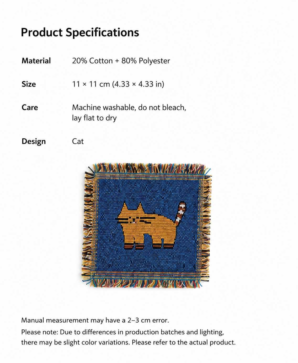 Cat Woven Coaster – Blue Artisan Table Coaster