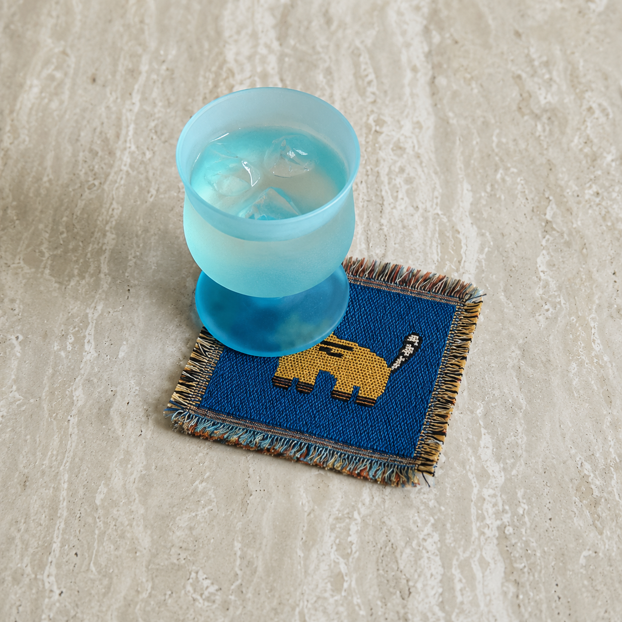 Cat Woven Coaster – Blue Artisan Table Coaster