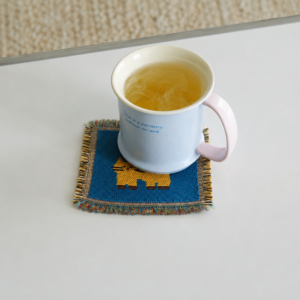 Cat Woven Coaster – Blue Artisan Table Coaster
