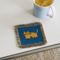 Cat Woven Coaster – Blue Artisan Table Coaster