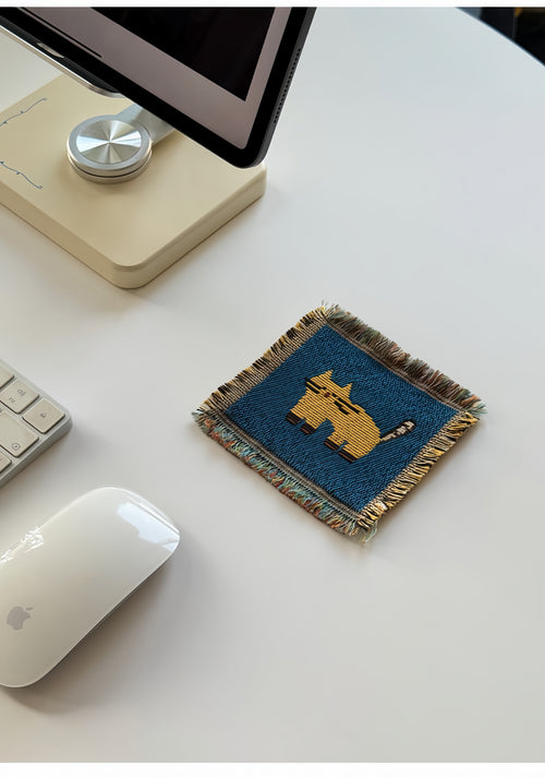 Cat Woven Coaster – Blue Artisan Table Coaster