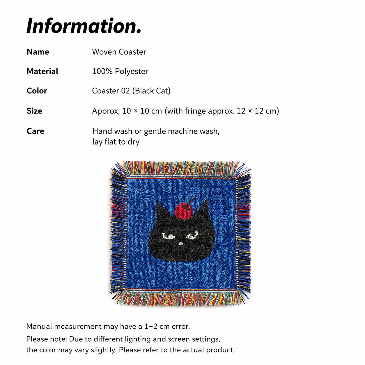 Black Cat Woven Coaster – Blue Artisan Table Accent