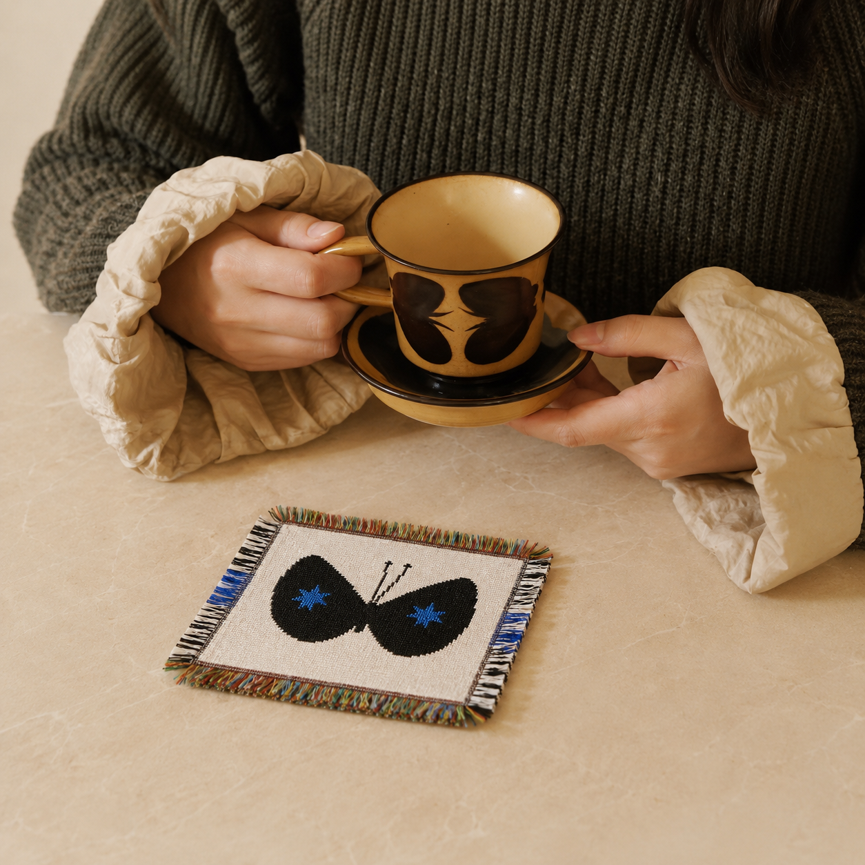 Butterfly Woven Coaster – Artisan Table Accent