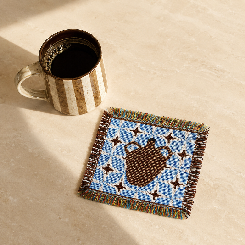 Vase Woven Coaster – Blue Artisan Table Coaster