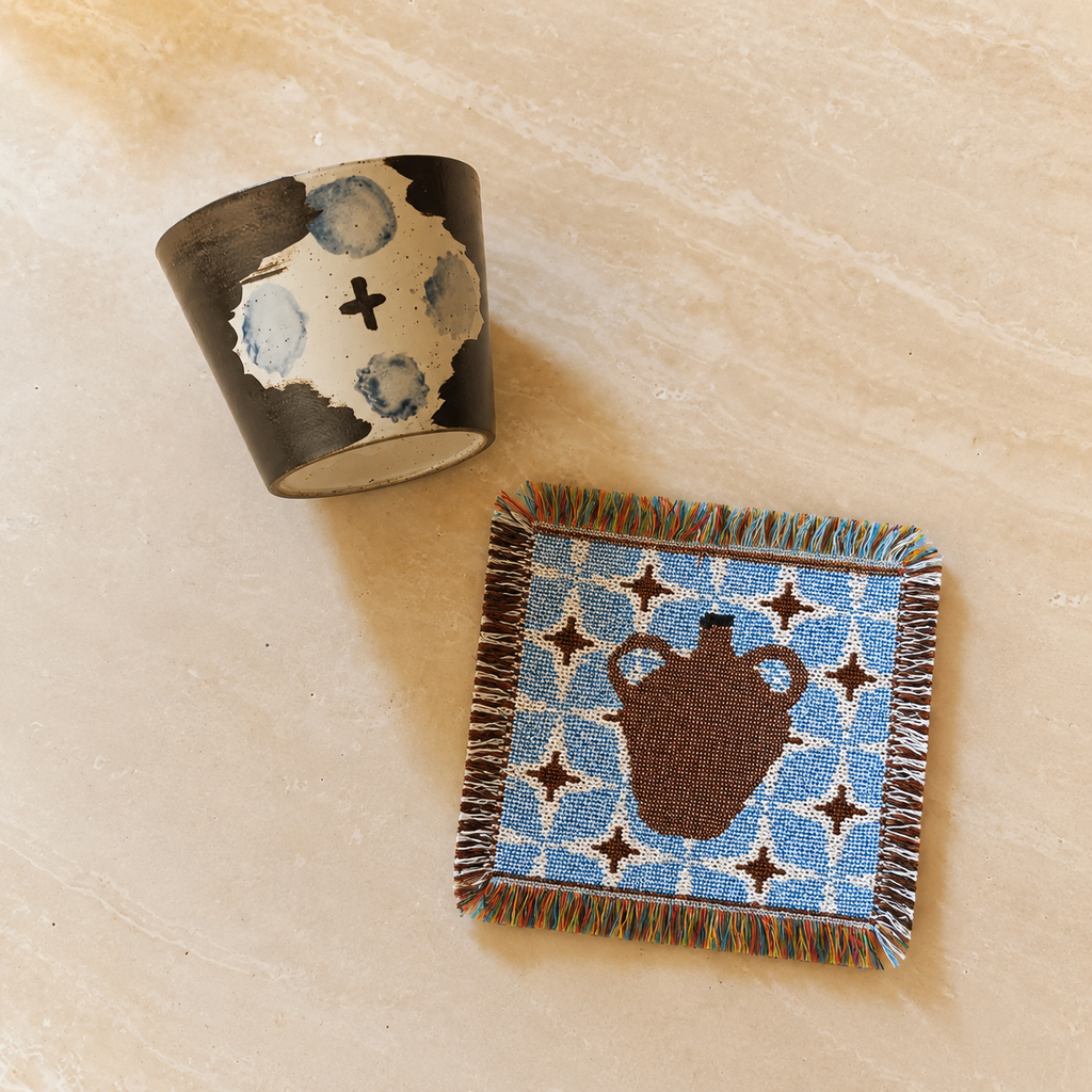 Vase Woven Coaster – Blue Artisan Table Coaster