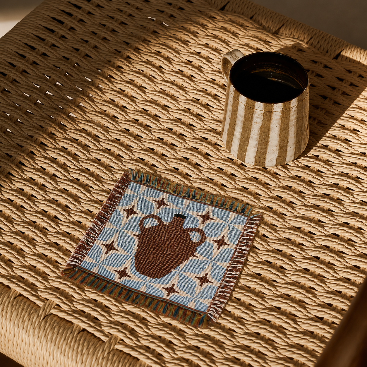 Vase Woven Coaster – Blue Artisan Table Coaster