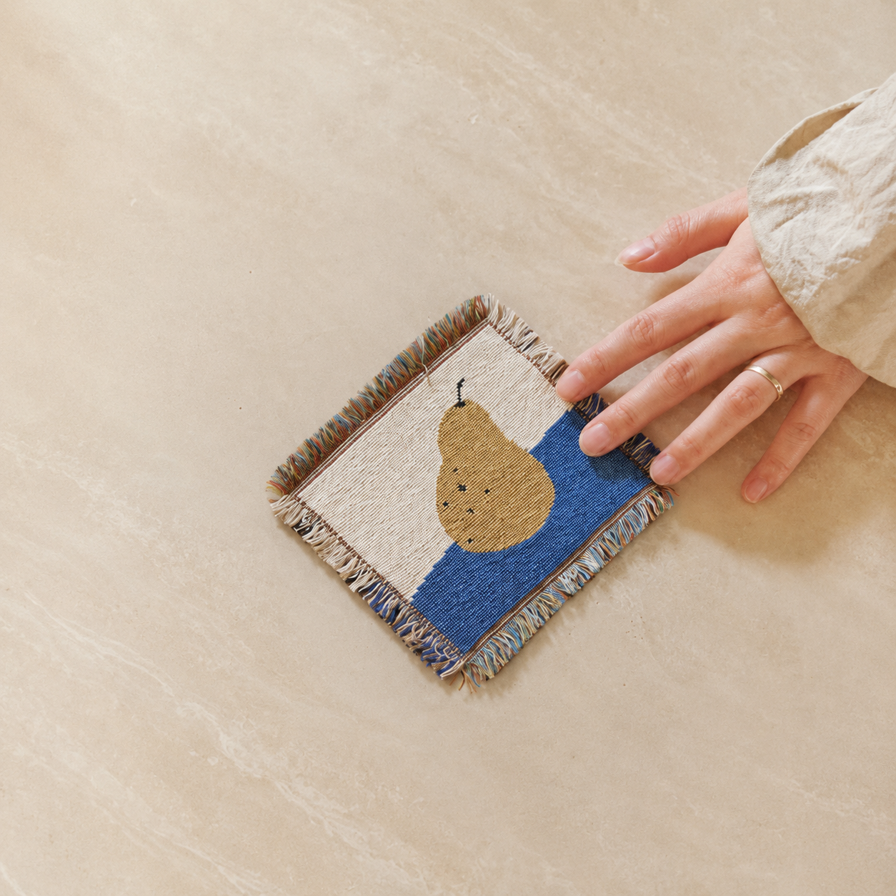 Pear Woven Coaster – Blue Artisan Table Coaster