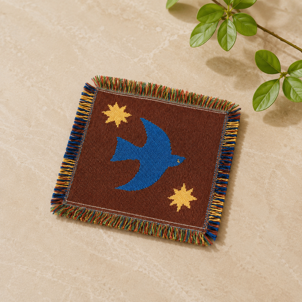 Bird Woven Coaster – Blue Artisan Table Coaster