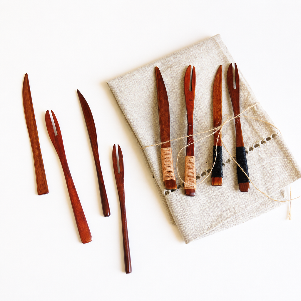 Wooden Fruit Fork & Knife Set – Natural Lotus Wood Tableware Set