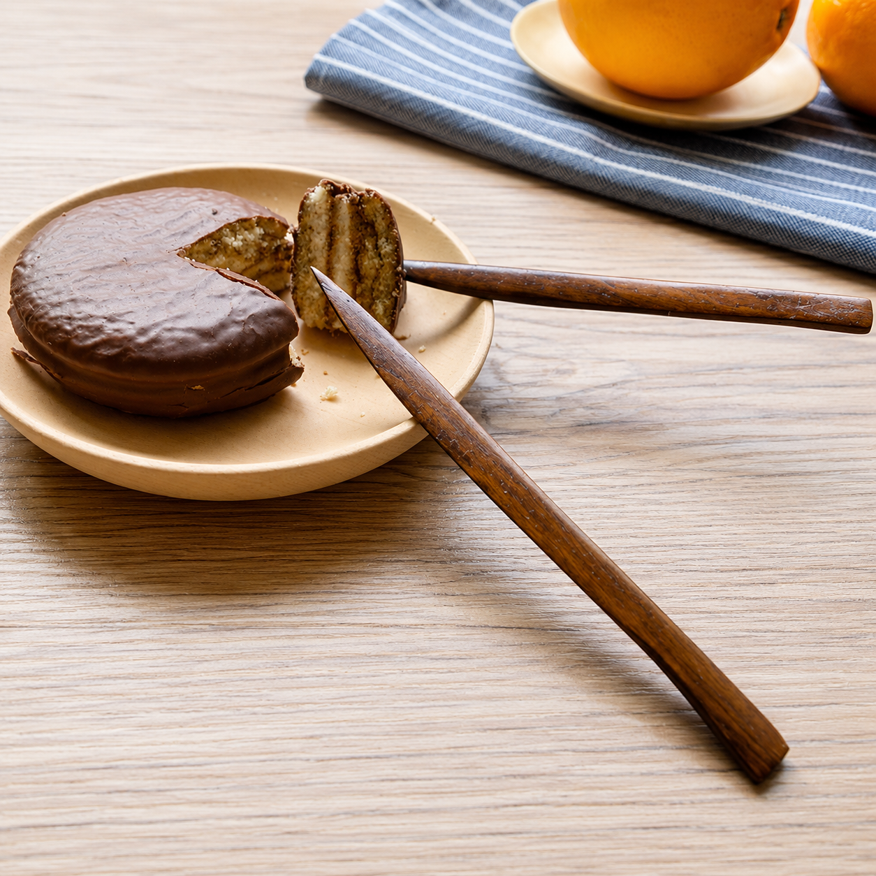 Wooden Fruit Fork & Knife Set – Natural Lotus Wood Tableware Set