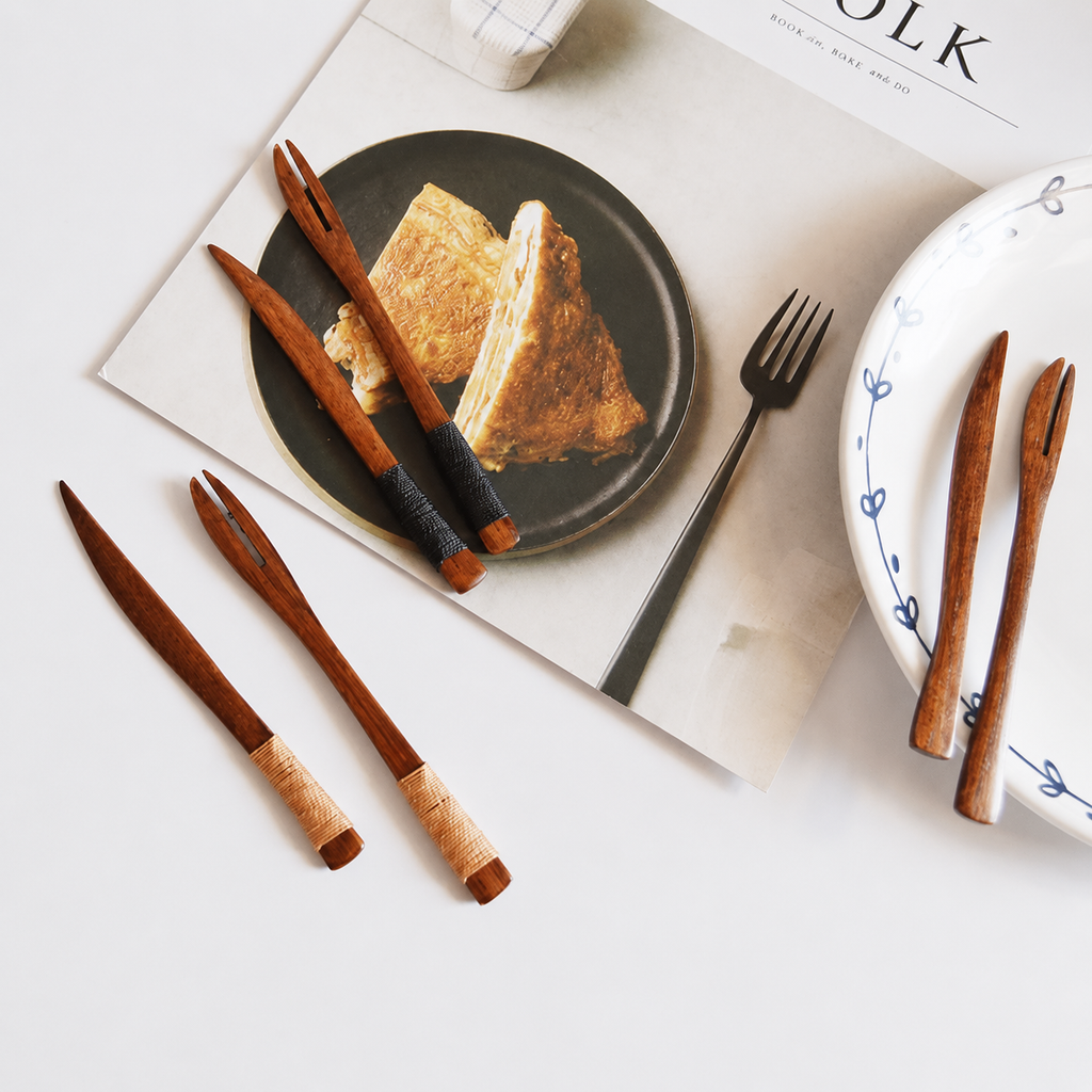 Wooden Fruit Fork & Knife Set – Natural Lotus Wood Tableware Set