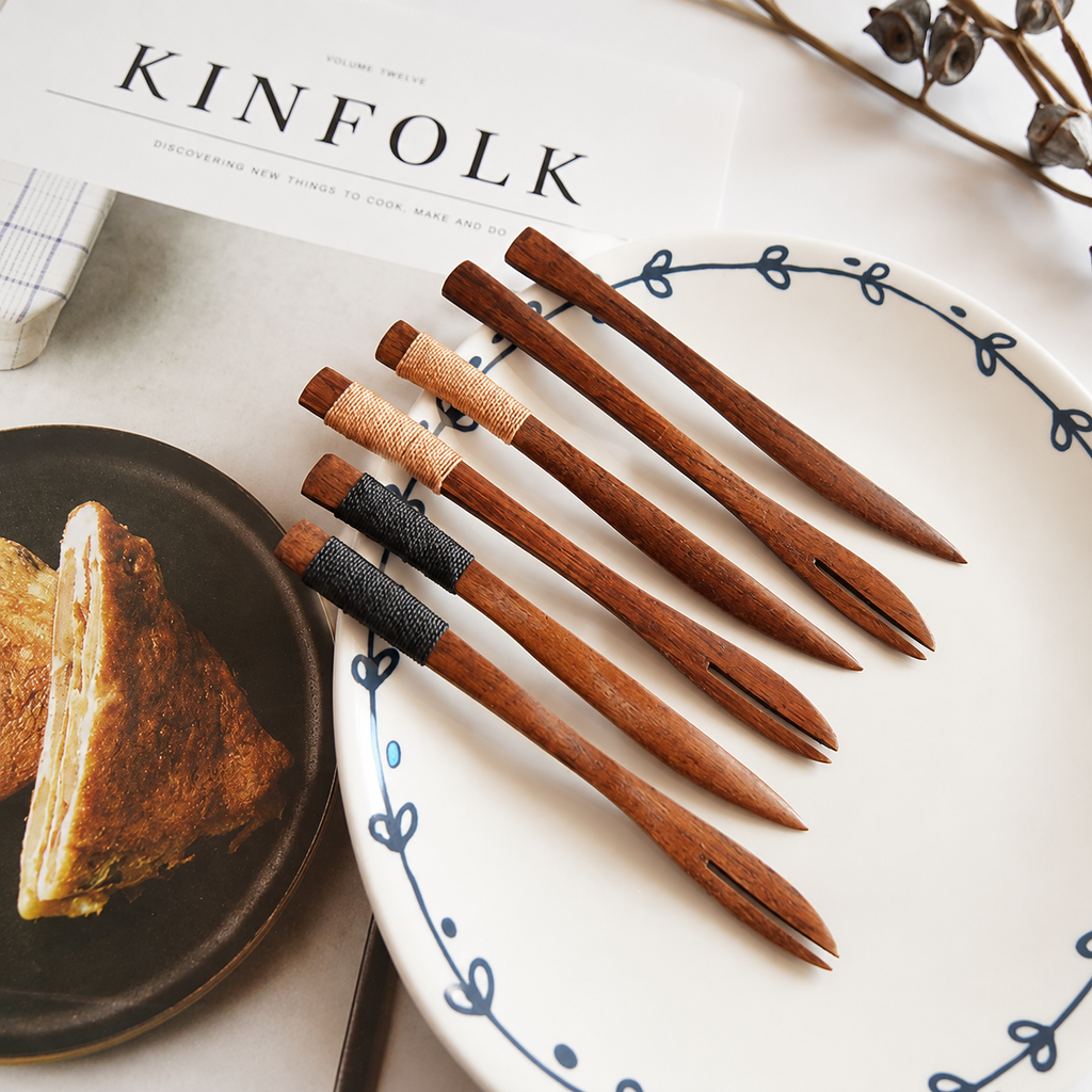 Wooden Fruit Fork & Knife Set – Natural Lotus Wood Tableware Set