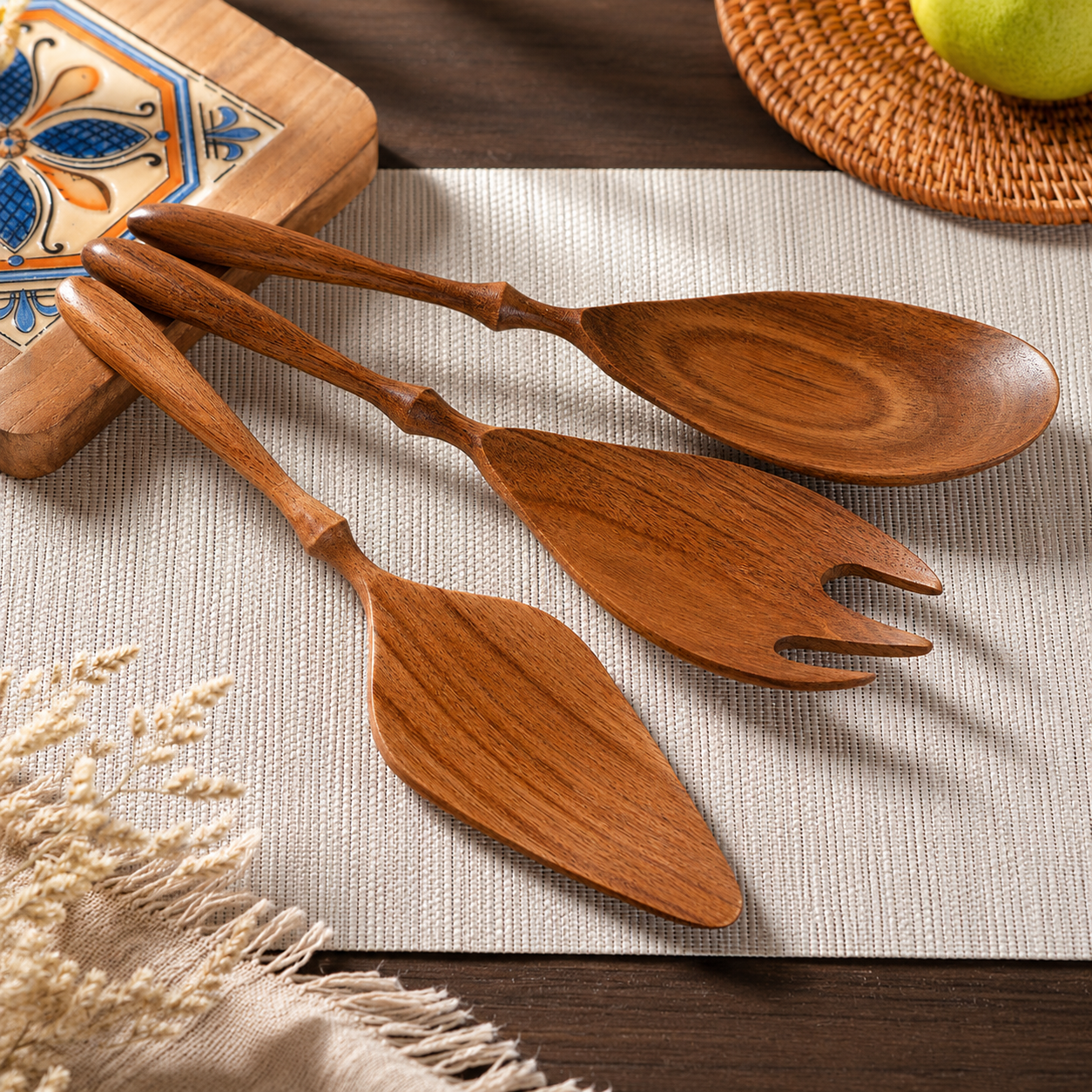 Acacia Wood Serving Spoon Set – Handcrafted Minimal Kitchen Utensils