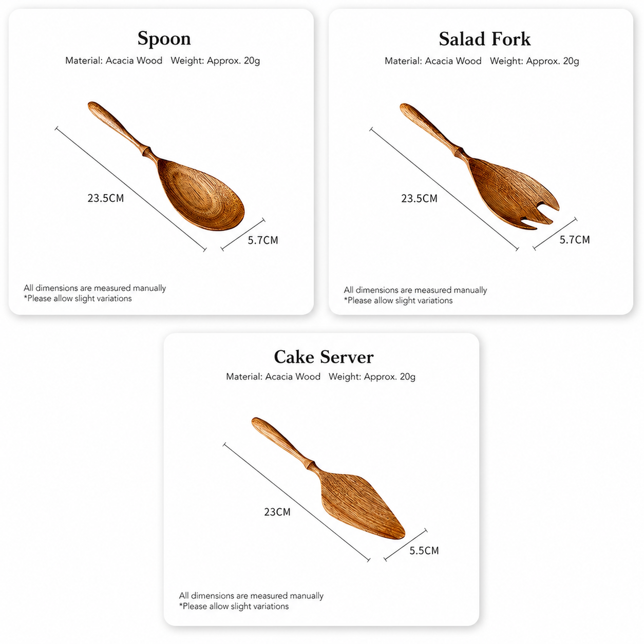 Acacia Wood Serving Spoon Set – Handcrafted Minimal Kitchen Utensils