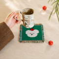 Handmade Woven Bear Coaster – Green Apple Cherry Fringe Table Mat | Cotton Woven Drink Coaster, Cute Pixel Style Home & Coffee Table Decor Gift