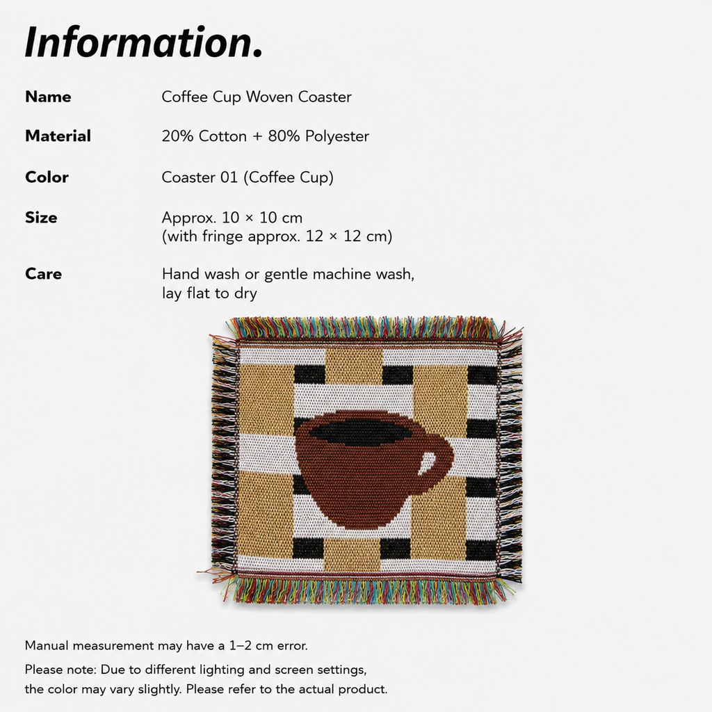 Handmade Coffee Cup Woven Coaster – Rustic Fringe Drink Mat | Cotton Blend Woven Table Decor for Coffee Bar, Kitchen & Home Styling