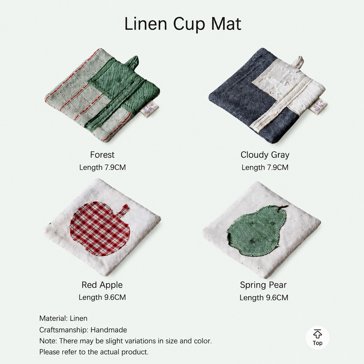Handmade Linen Cup Mat – Rustic Fabric Drink Coaster with Apple & Pear Design | Minimalist Table Decor for Coffee Bar, Kitchen & Home