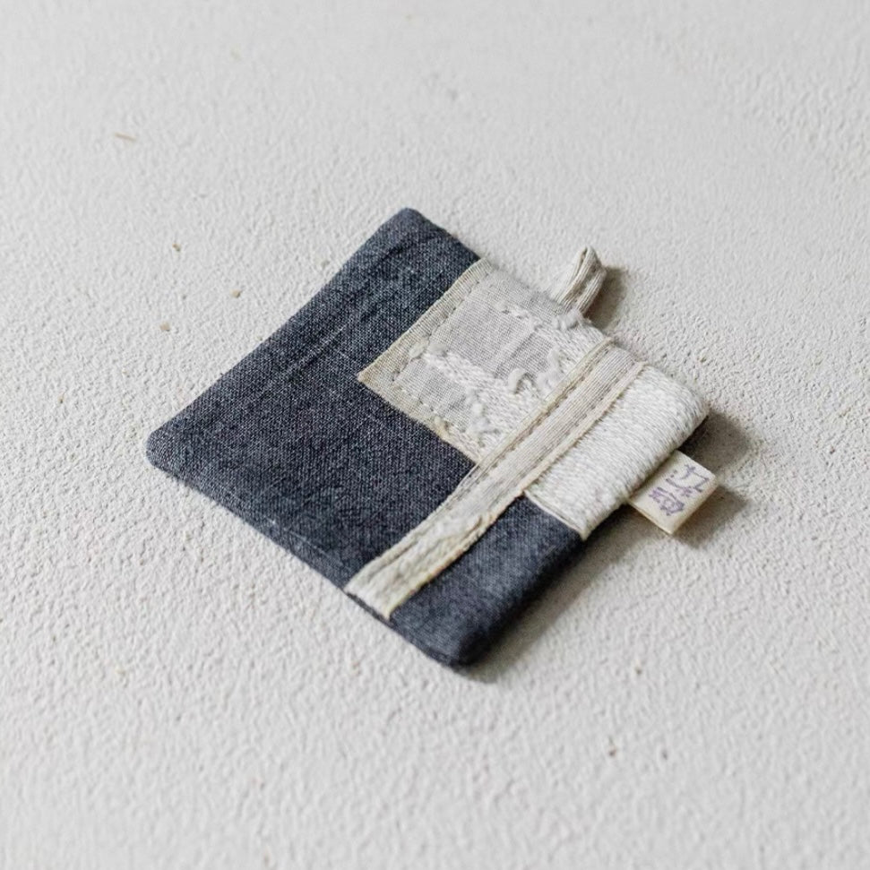 Handmade Linen Cup Mat – Rustic Fabric Drink Coaster with Apple & Pear Design | Minimalist Table Decor for Coffee Bar, Kitchen & Home