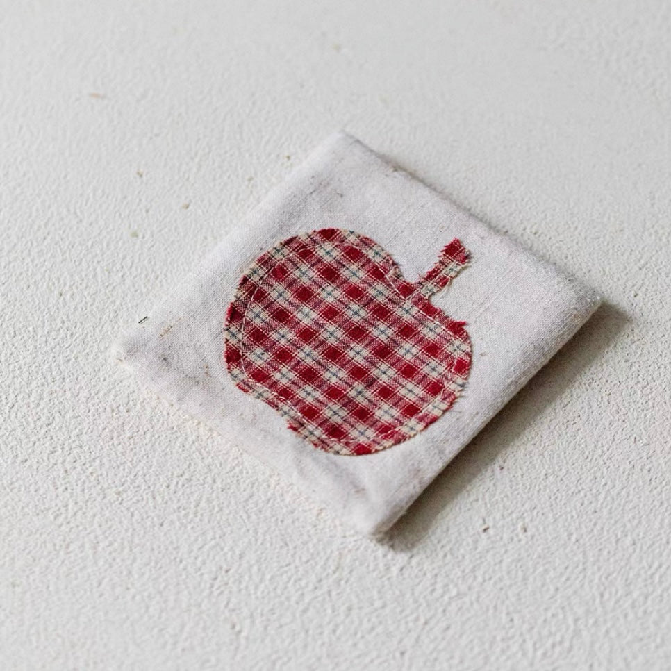 Handmade Linen Cup Mat – Rustic Fabric Drink Coaster with Apple & Pear Design | Minimalist Table Decor for Coffee Bar, Kitchen & Home