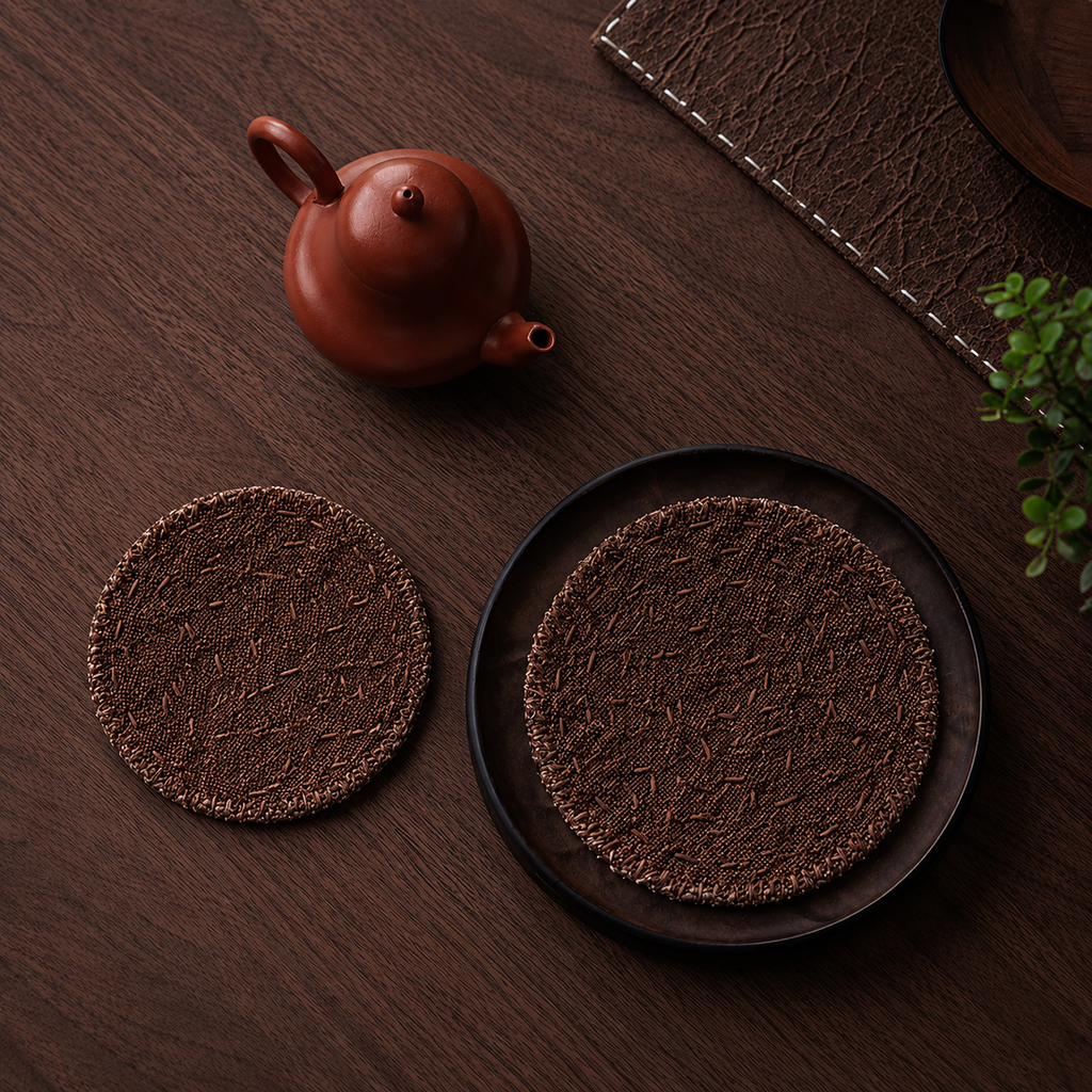 Hand Stitched Hemp Coaster – Natural Woven Round Drink Mat | Rustic Handmade Table Decor for Coffee Bar, Kitchen & Home