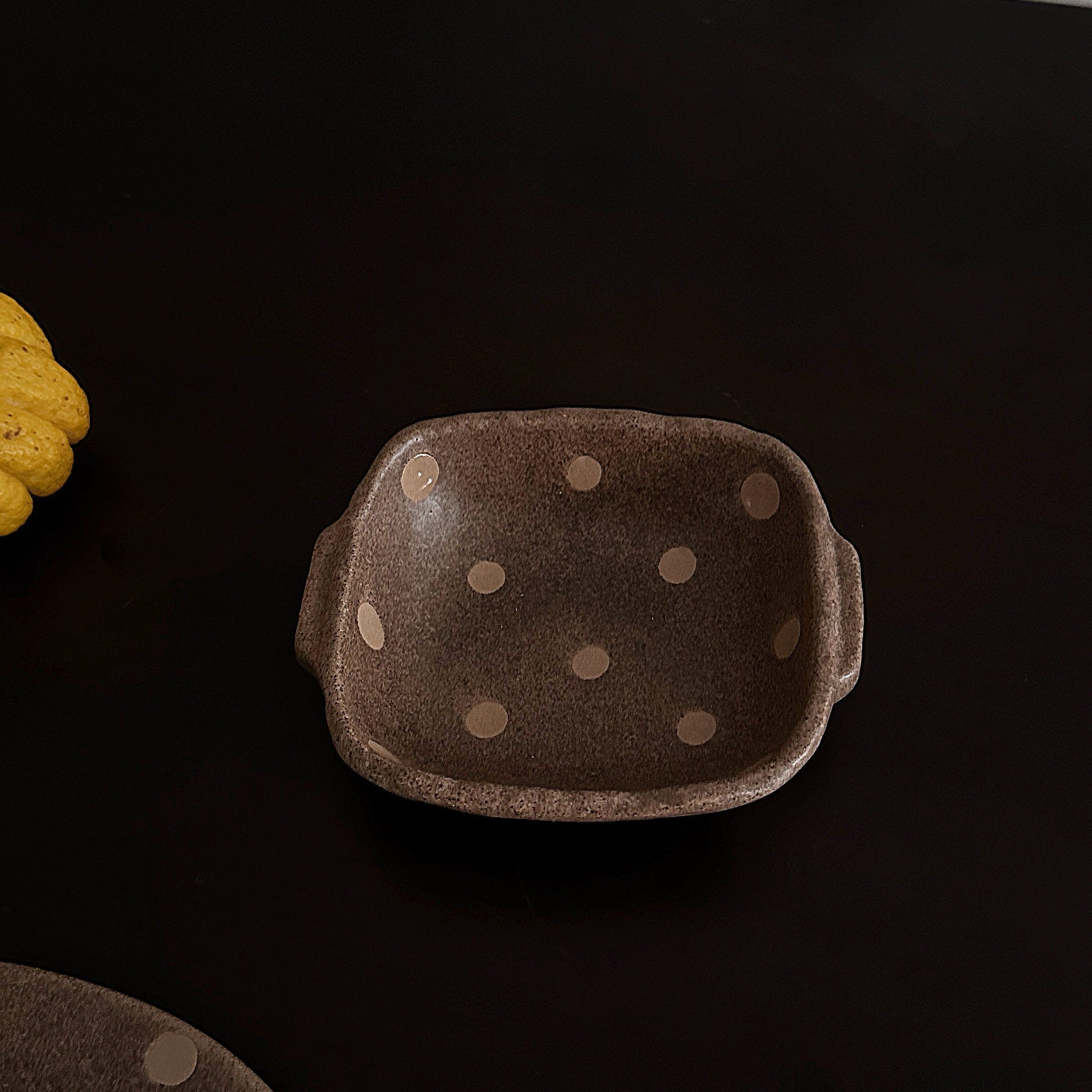 Rustic Ceramic Dinnerware Set with Apple Pattern, Japanese Style Handmade Bowl Plate Cup Set for Minimalist Kitchen Decor