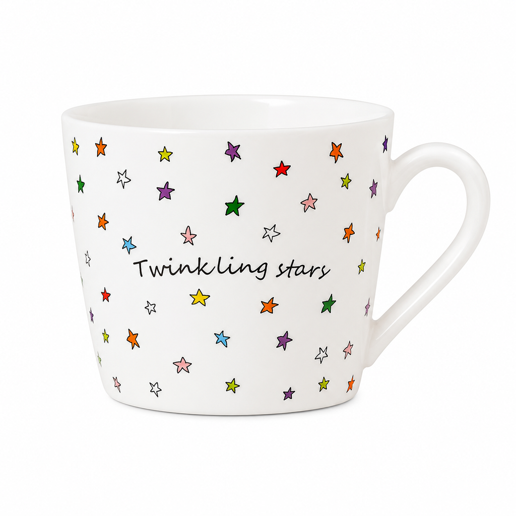 Twinkling Stars Ceramic Mug – Colorful Star Design Coffee Cup | 380ml Cute Tea Mug for Home, Office & Everyday Drink