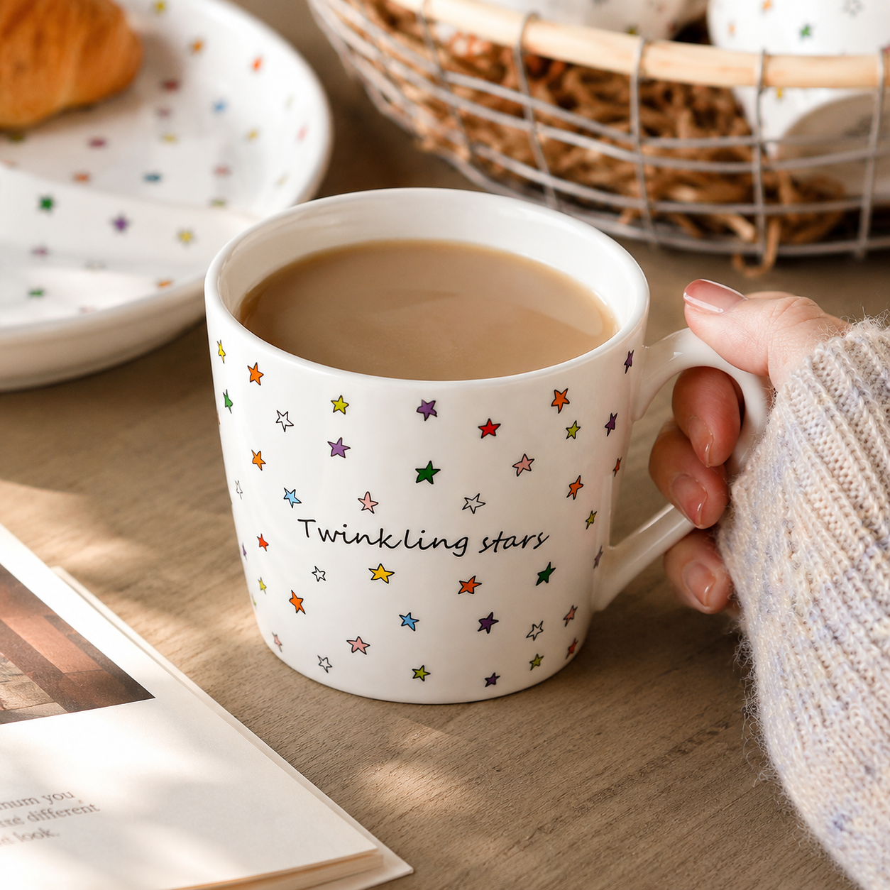 Twinkling Stars Ceramic Mug – Colorful Star Design Coffee Cup | 380ml Cute Tea Mug for Home, Office & Everyday Drink