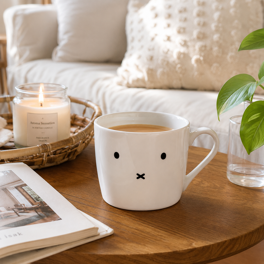 Minimalist Face Ceramic Mug – Cute 380ml Coffee Cup | White Funny Tea Mug with Simple Design for Home, Office & Everyday Drinks