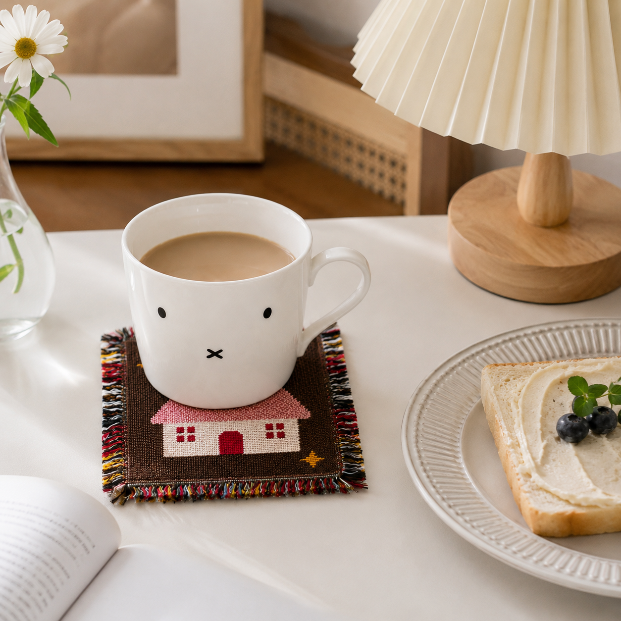 Handmade Woven House Coaster – Cute Cottage Design Fringe Drink Mat | Cotton Blend Table Decor for Coffee Bar, Kitchen & Home