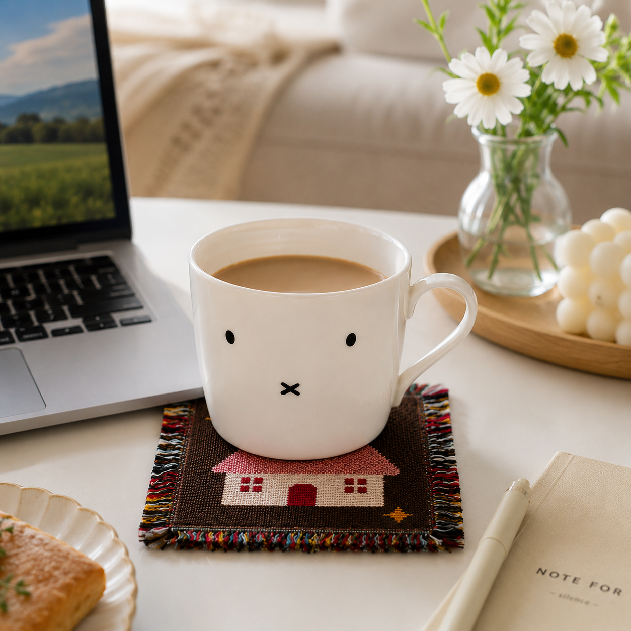 Handmade Woven House Coaster – Cute Cottage Design Fringe Drink Mat | Cotton Blend Table Decor for Coffee Bar, Kitchen & Home