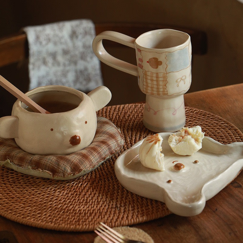 Cute Bear Ceramic Bowl &amp; Plate Set – Adorable Animal Tableware | Handmade Style Dinnerware for Snacks, Desserts &amp; Home Kitchen
