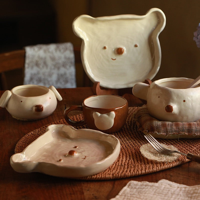 Cute Bear Ceramic Bowl &amp; Plate Set – Adorable Animal Tableware | Handmade Style Dinnerware for Snacks, Desserts &amp; Home Kitchen