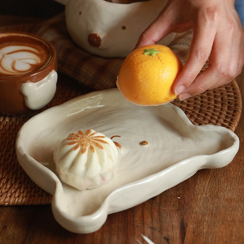 Cute Bear Ceramic Bowl &amp; Plate Set – Adorable Animal Tableware | Handmade Style Dinnerware for Snacks, Desserts &amp; Home Kitchen