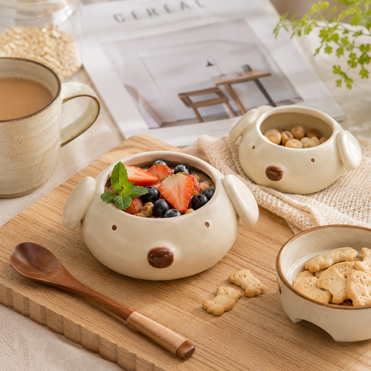 Cute Bear Ceramic Bowl &amp; Plate Set – Adorable Animal Tableware | Handmade Style Dinnerware for Snacks, Desserts &amp; Home Kitchen