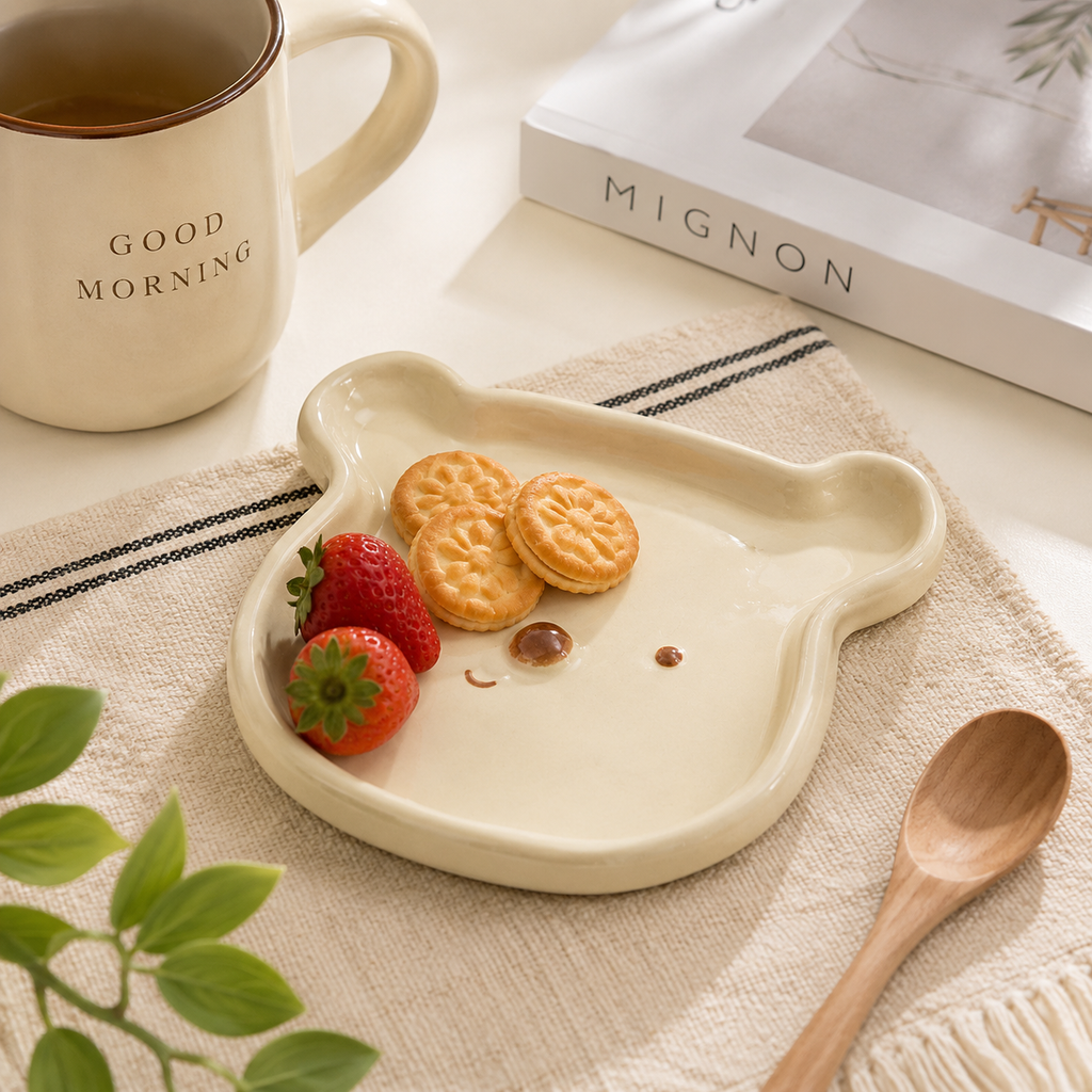 Cute Bear Ceramic Bowl &amp; Plate Set – Adorable Animal Tableware | Handmade Style Dinnerware for Snacks, Desserts &amp; Home Kitchen