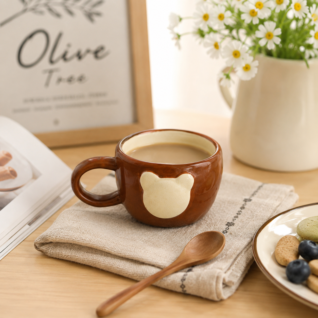 Cute Bear Ceramic Mug – 160ml Animal Coffee Cup | Brown Bear Tea Mug with Minimalist Design for Cozy Home & Gift
