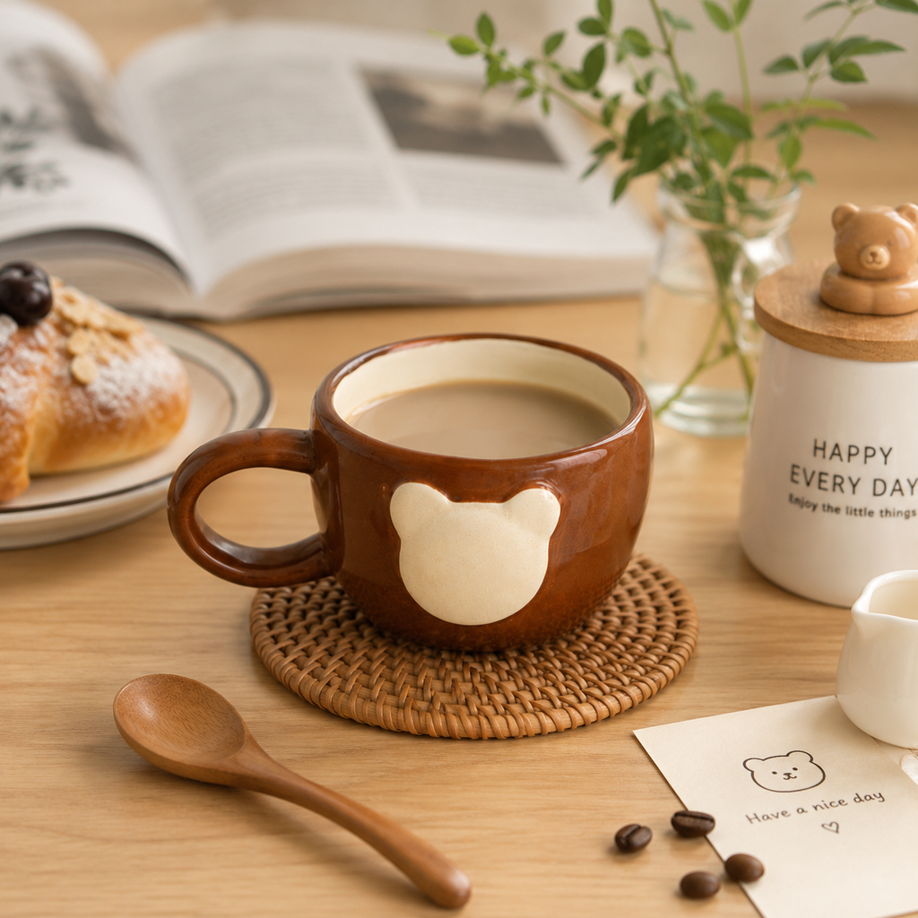 Cute Bear Ceramic Mug – 160ml Animal Coffee Cup | Brown Bear Tea Mug with Minimalist Design for Cozy Home & Gift