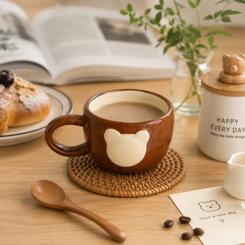 Cute Bear Ceramic Mug – 160ml Animal Coffee Cup | Brown Bear Tea Mug with Minimalist Design for Cozy Home & Gift
