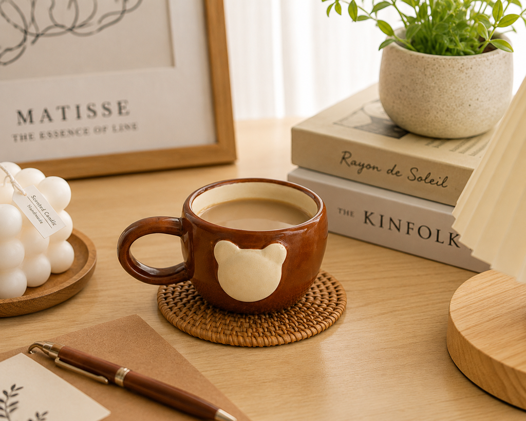 Cute Bear Ceramic Mug – 160ml Animal Coffee Cup | Brown Bear Tea Mug with Minimalist Design for Cozy Home & Gift