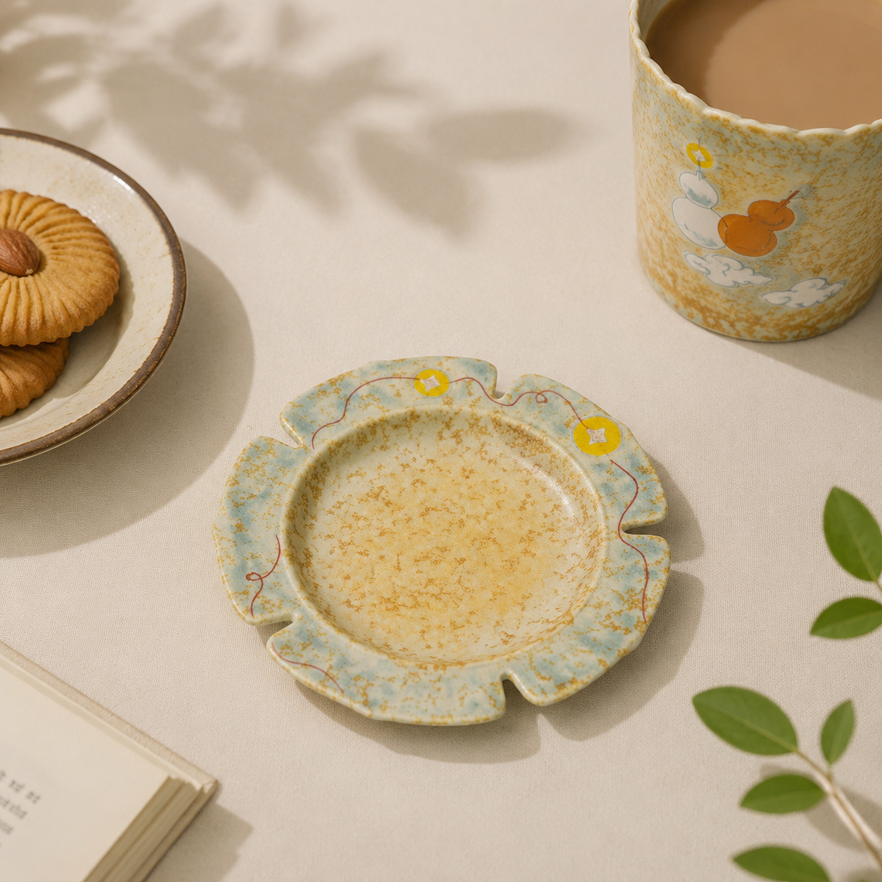 Handmade Ceramic Coffee Cup & Saucer Set – Vintage Tea Cup with Floral Pattern | 150ml Pottery Drinkware Gift for Home & Coffee Lovers