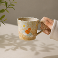Handmade Ceramic Coffee Cup & Saucer Set – Vintage Tea Cup with Floral Pattern | 150ml Pottery Drinkware Gift for Home & Coffee Lovers