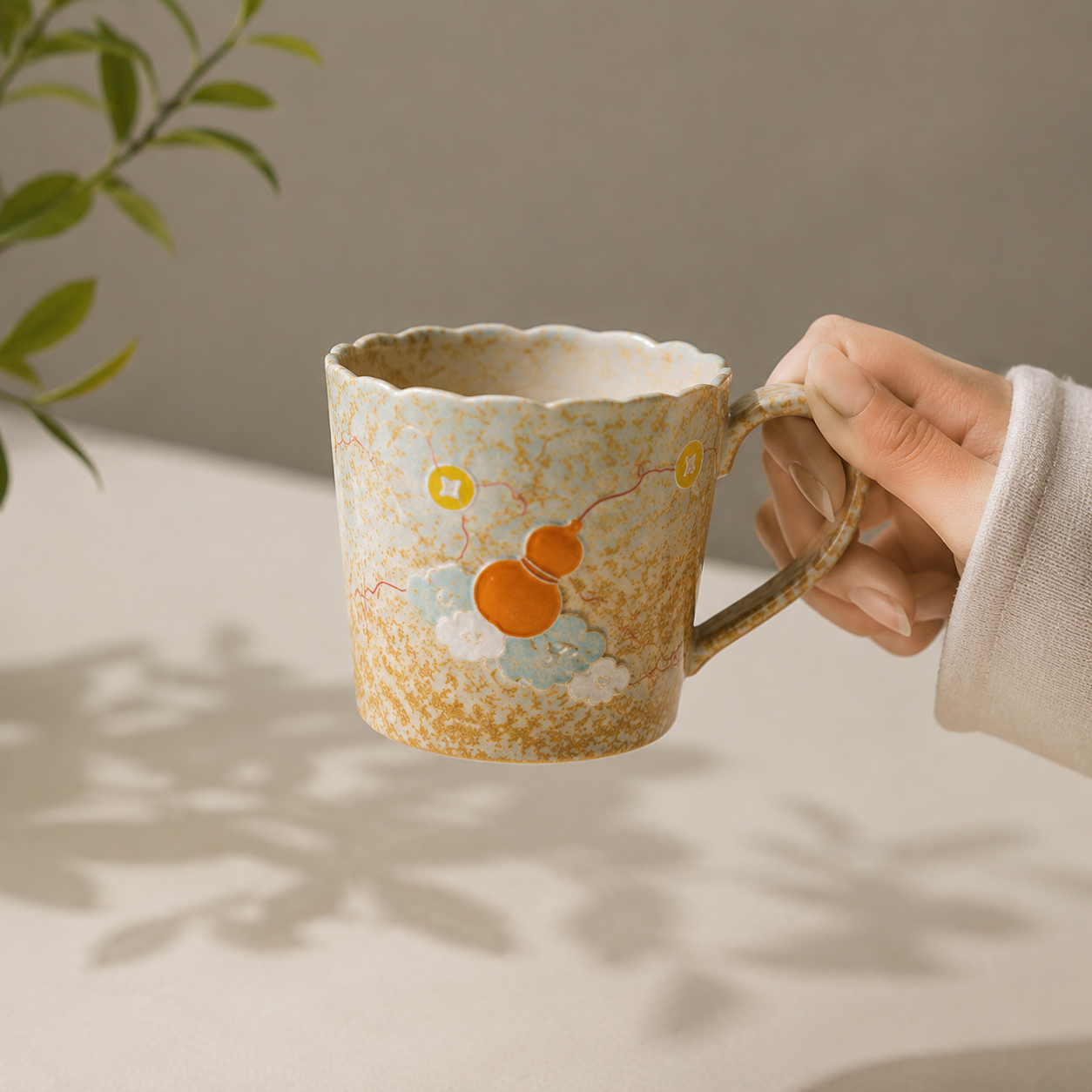 Handmade Ceramic Coffee Cup & Saucer Set – Vintage Tea Cup with Floral Pattern | 150ml Pottery Drinkware Gift for Home & Coffee Lovers